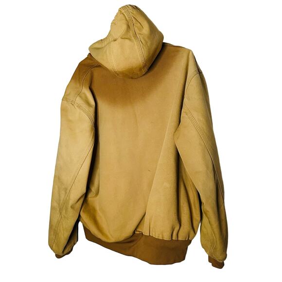 CARHARTT Brown Canvas Hooded Black Quilted Lining Bomber Work Jacket Size XL - Picture 2 of 11